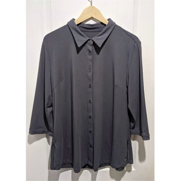 Betabrand | Annie Button up shirt in Storm Grey - Picture 2 of 10